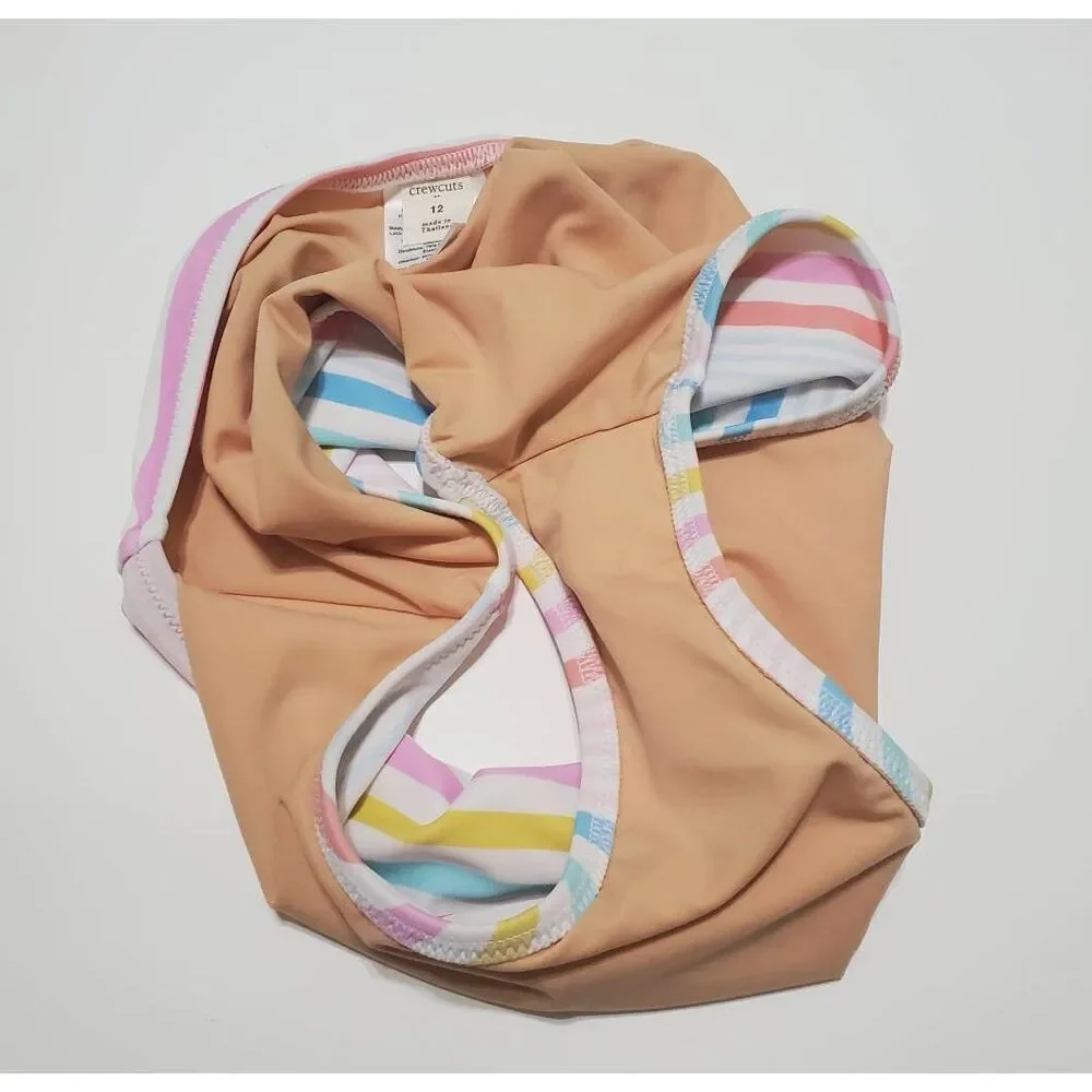 Crewcuts Girls Pastel Rainbow Striped UPF 50 Bikini Bottom NWOT Size 12